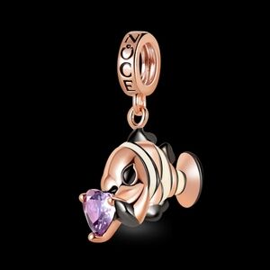 🎆Gnoce 18K Rose Gold Clown Fish Purple Rhinestone Dangle Pendant Bracelet Charm